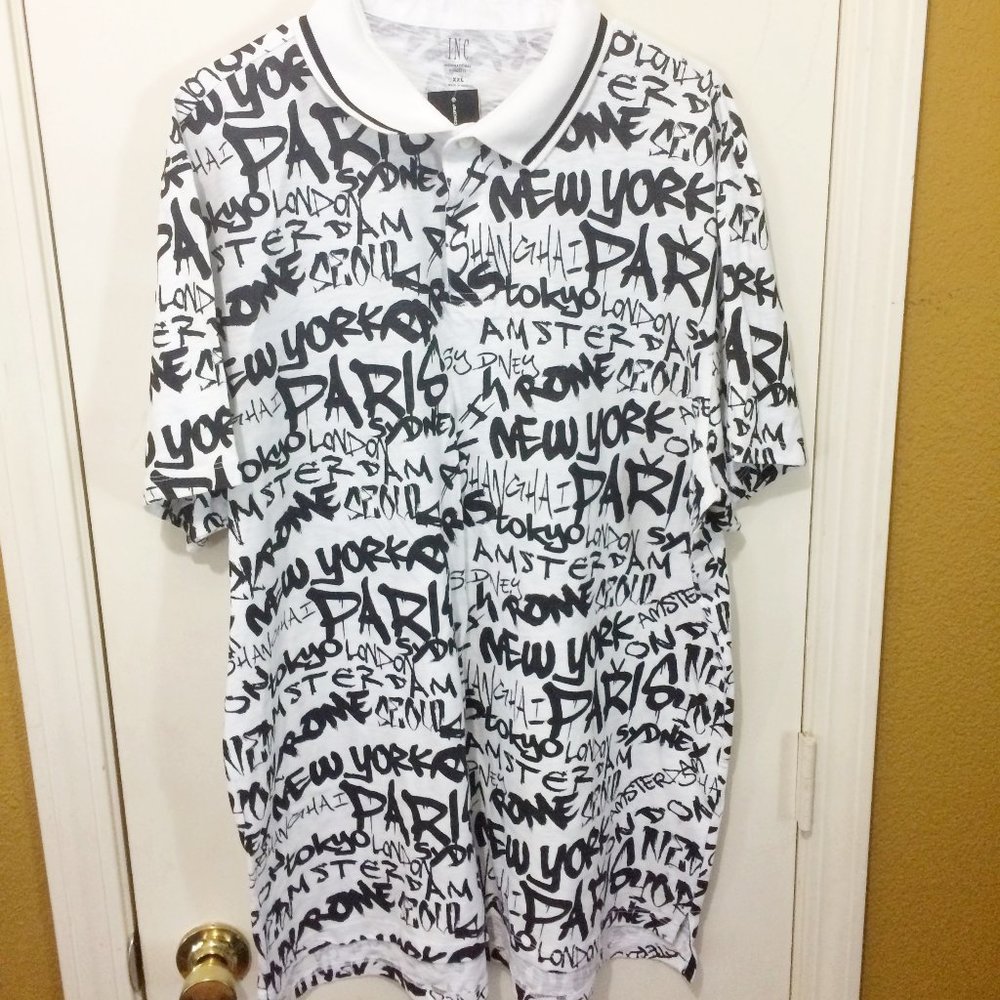 INC men's graffiti world-wide cities collar shirt